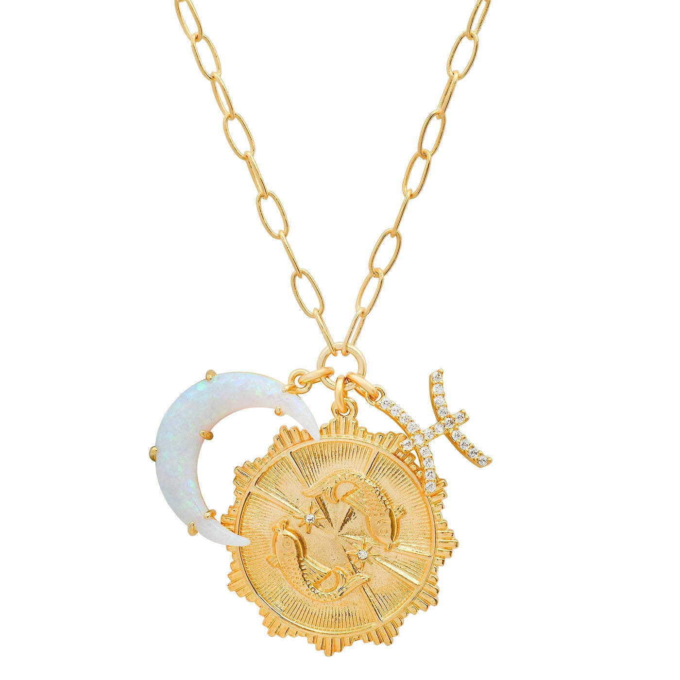 Collana con Pendente Vintage Segno Zodiacale Luna con Opale in Rame con Zirconi Micro-Pave, a Mezzaluna, Catenina Regolabile per Clavicola