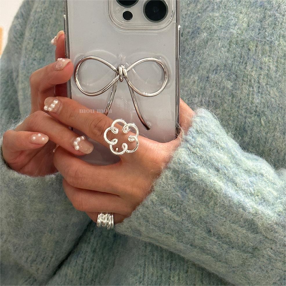 Anillo Minimalista Chapado en Plata de Ley 925 con Diseño Floral Dulce para Mujer