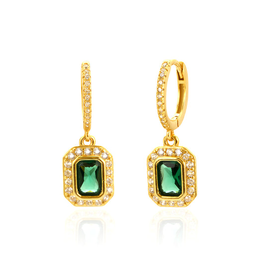 Orecchini a perno geometrici minimalisti in argento sterling S925 con strass verde smeraldo da donna