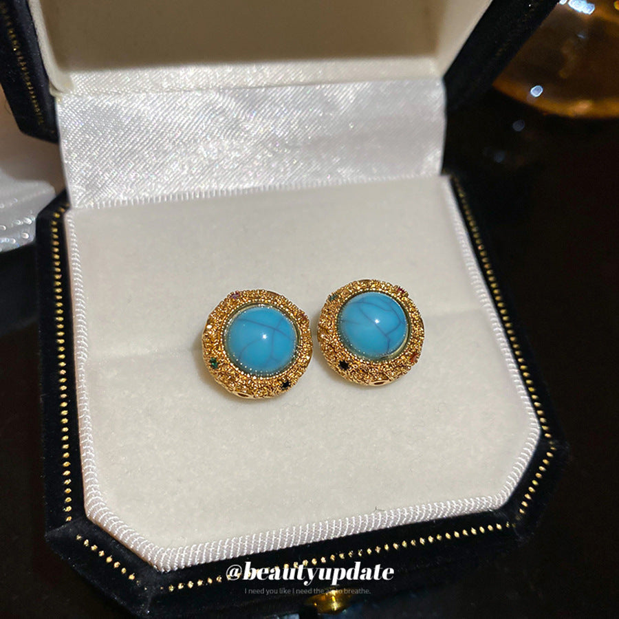 Pendientes Geométricos Modernos Minimalistas con Base de Cobre Bañado en Oro de 18K, Incrustaciones de Turquesa y Postes de Plata de Ley 925