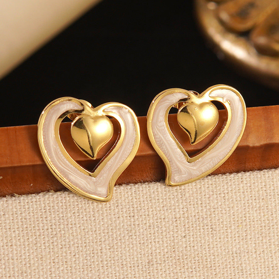 Vintage Sweet Irregular Hollow Heart Drip Oil Stainless Steel Earrings