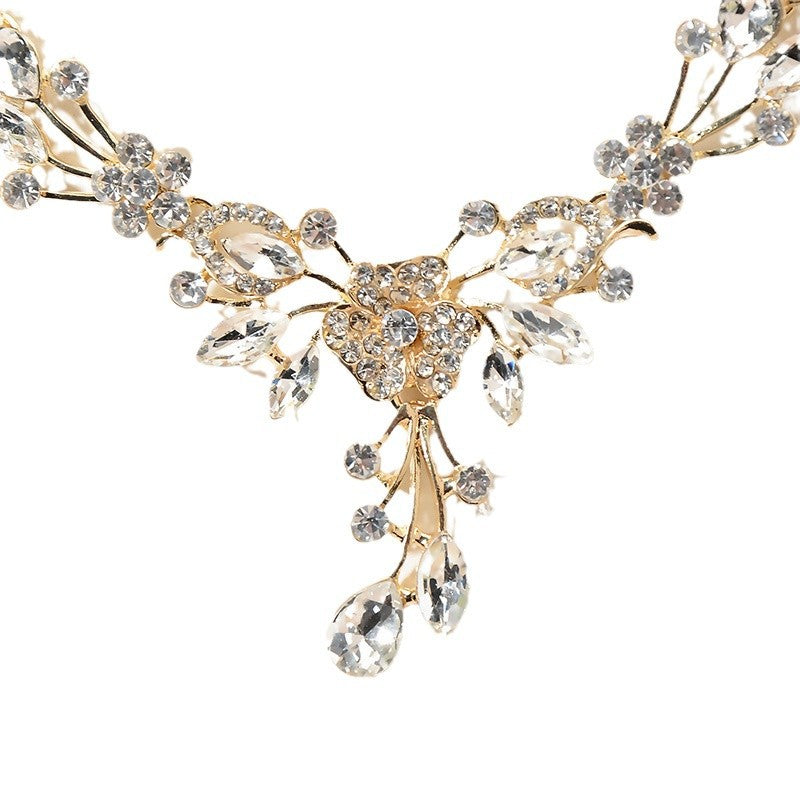 Elegante Set di Collana e Orecchini Placcati in Lega con Strass Floreali da Donna