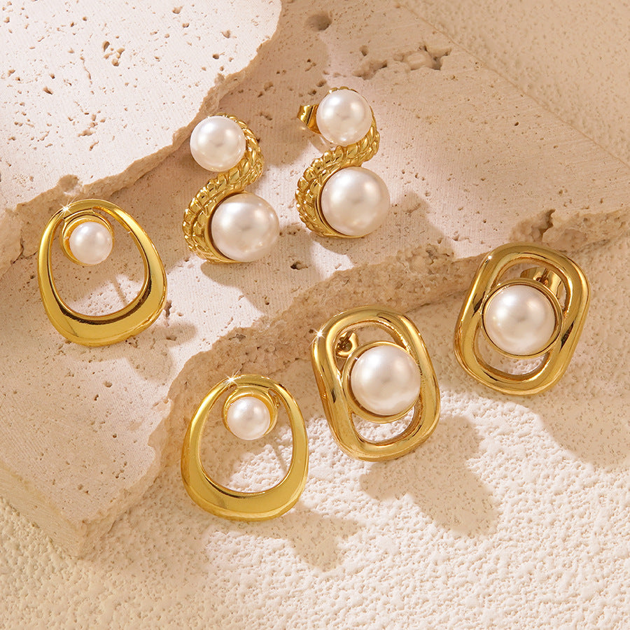 Orecchini da donna minimalisti, geometrici, rotondi, quadrati, cavi, a perla, placcati in acciaio inossidabile