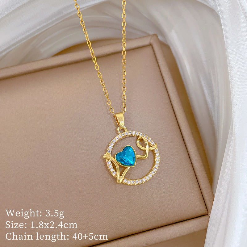 Sweet Minimalist Animal Shape Micro-Inlaid Cubic Zirconia Brass Pendant Titanium Steel Necklace for Unisex