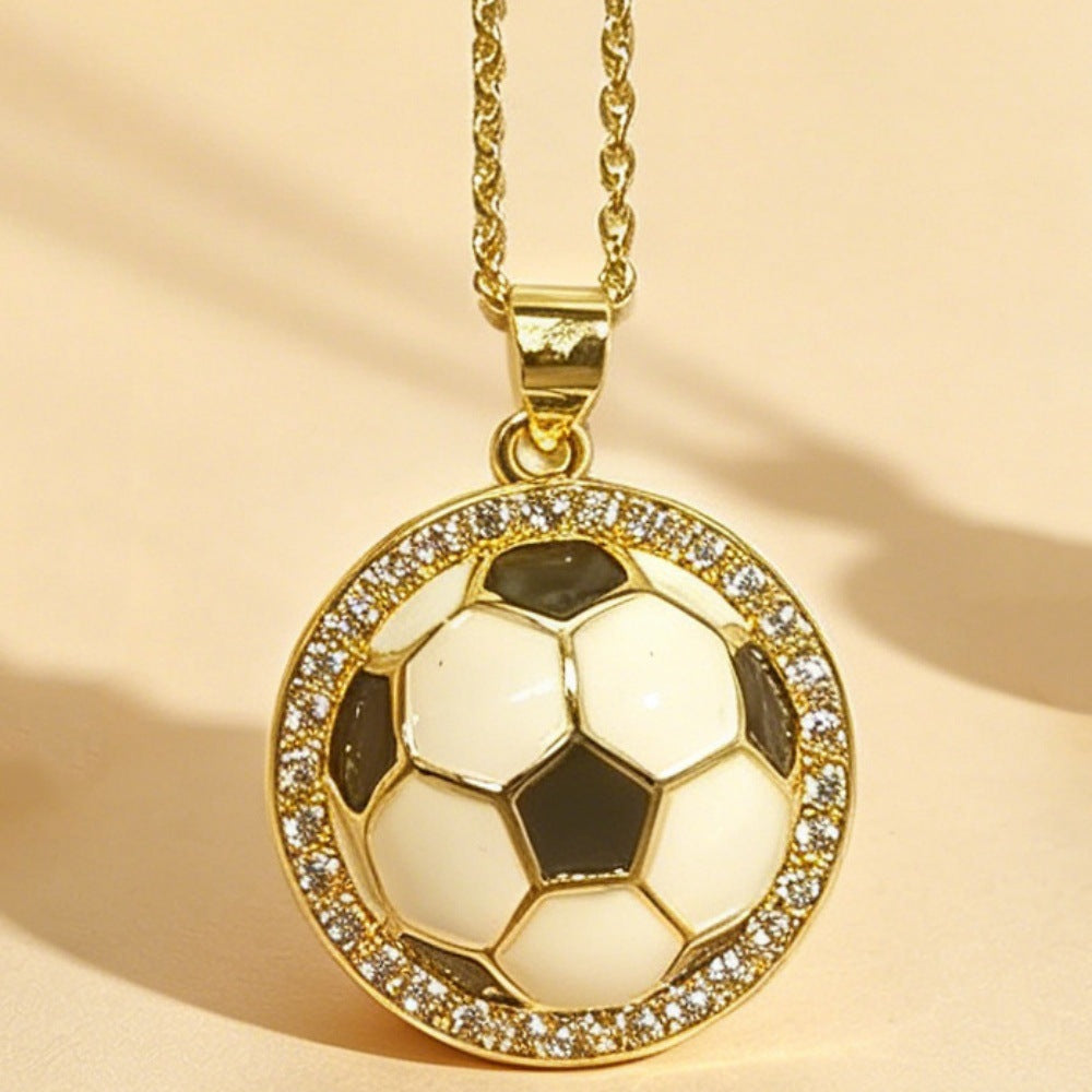 Collana con Pendente da Calcio Lussuosa in Ottone Placcato ad Olio con Zirconia Cubica per Unisex