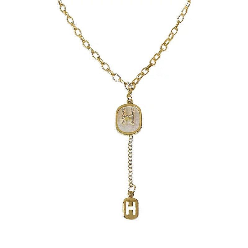 Chanel-Inspired Minimalist Letter H Pendant Necklace in Titanium Steel with Gold Plating on O-Chain for Women