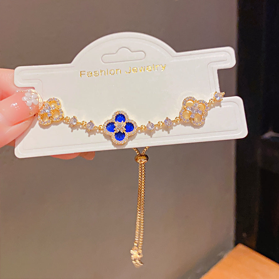 Luxury Elegant 18K Gold Plated Brass Floral Inlaid Cubic Zirconia Bracelet for Women