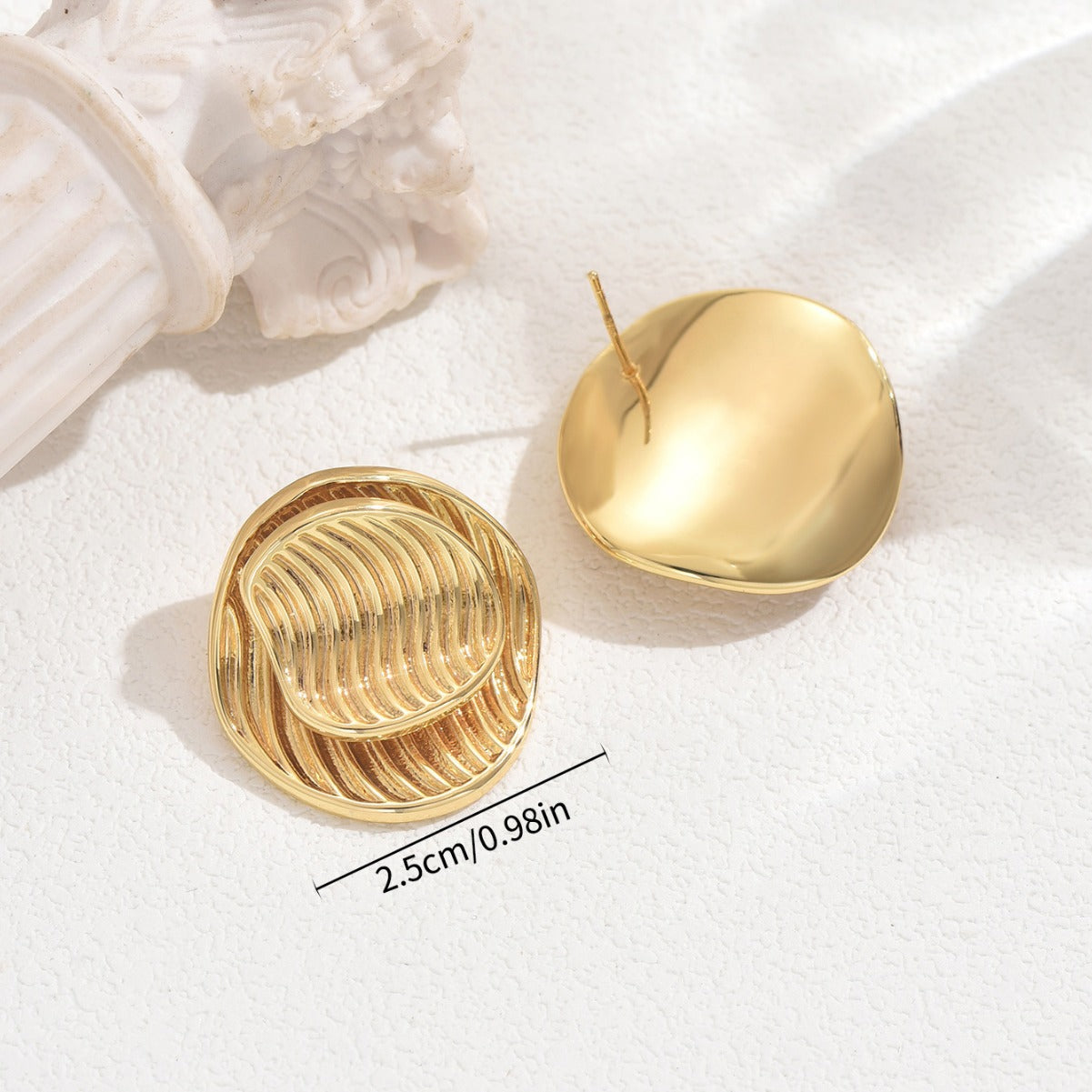 Pendientes de doble capa geométricos redondos ondulados de estilo vintage minimalista para mujer con cobre galvanizado y postes de acero inoxidable