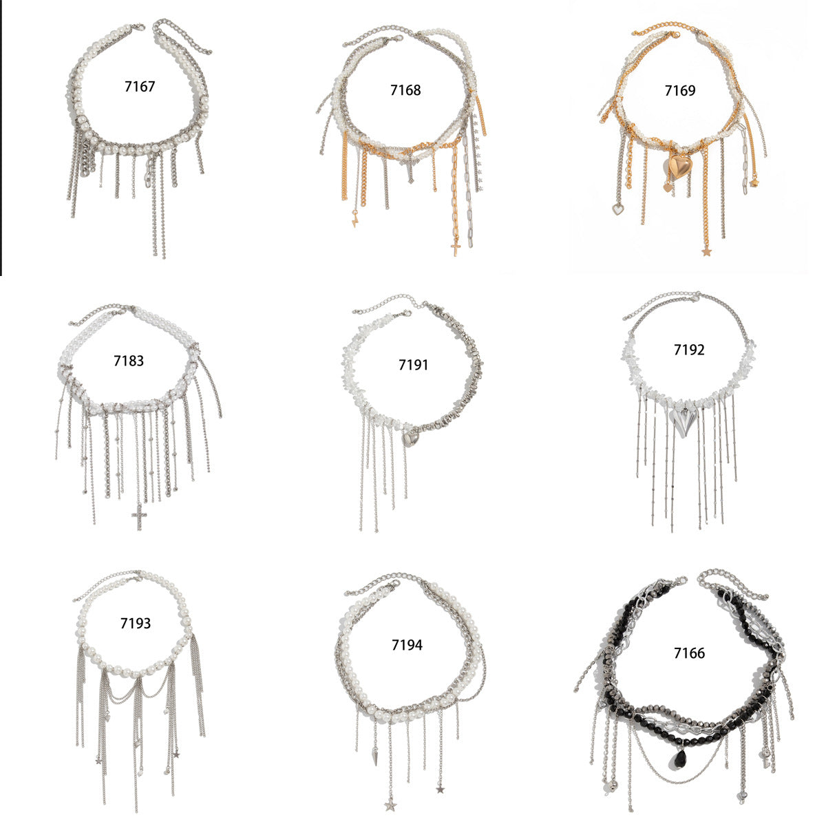 Streetwear Heart Cross Star Alloy Pearl Tassel Plated Iron Necklace for Women