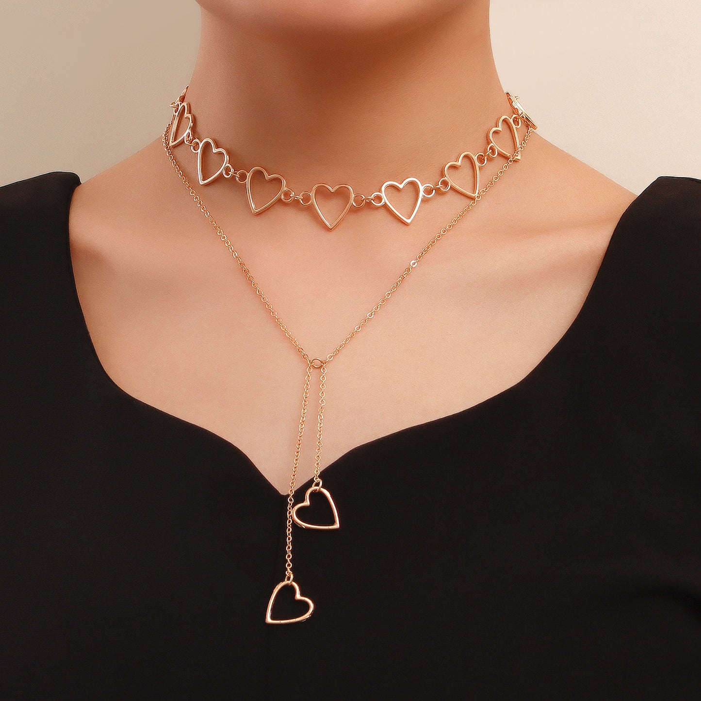 Minimalist Hollow Heart Pendant Necklace in Alloy with Plated Finish Long Layered Sweater Chain for Women