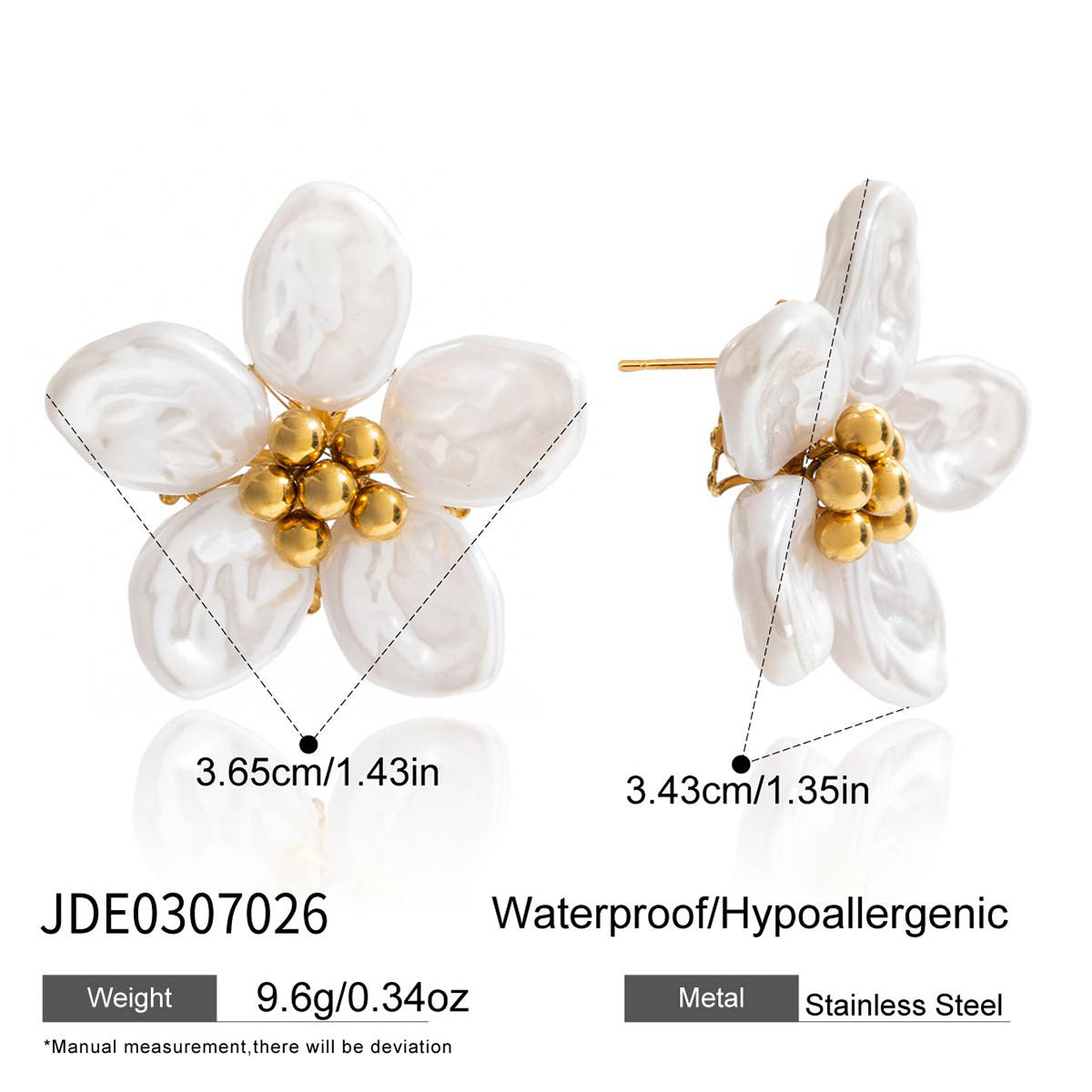 Pendientes de tuerca minimalistas geométricos de acero inoxidable con acabado chapado y adorno floral para mujer