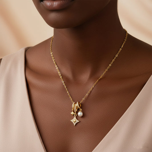 Luxury Heart Geometric Brass Cubic Zirconia Pearl Pendant Necklace for Women