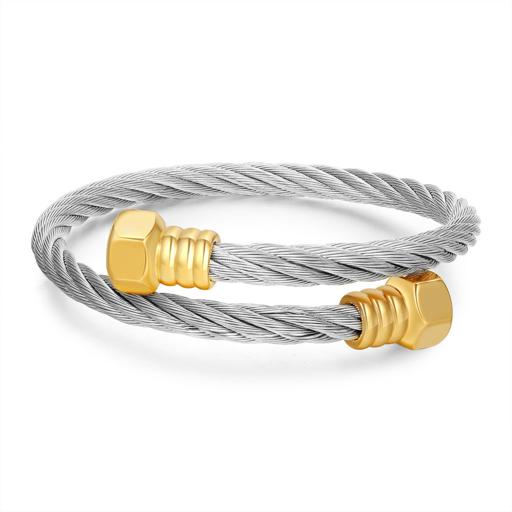 Geometric Hexagon Nut Plated Titanium Steel Open Cuff Bracelet Unisex