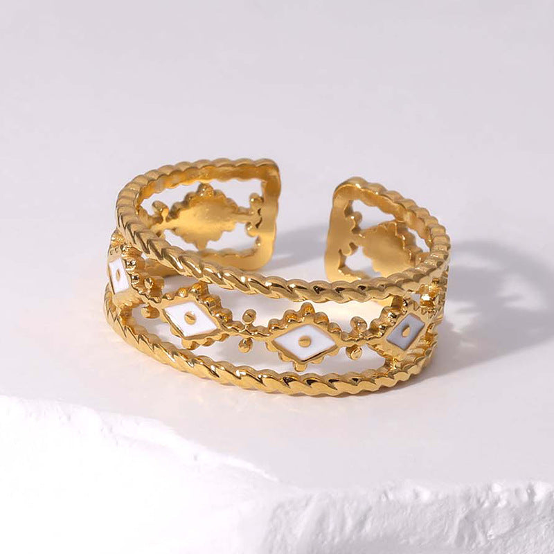 Anello regolabile da donna in acciaio inossidabile con design a occhio e finitura galvanica