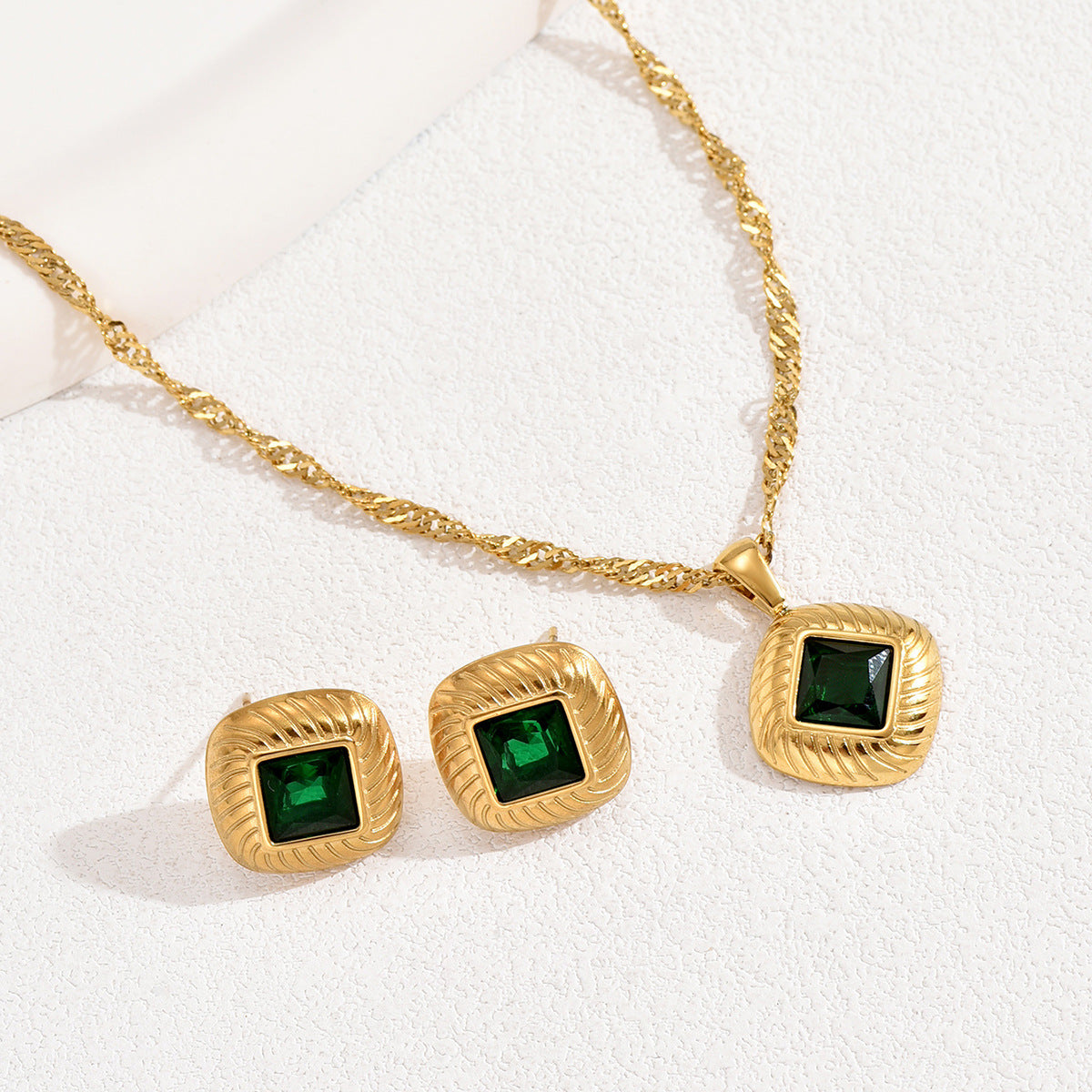 Elegant Geometric Glass Rhinestone Zircon Necklace and Earrings Set for Women Alloy Pendant with Crystal Inlay