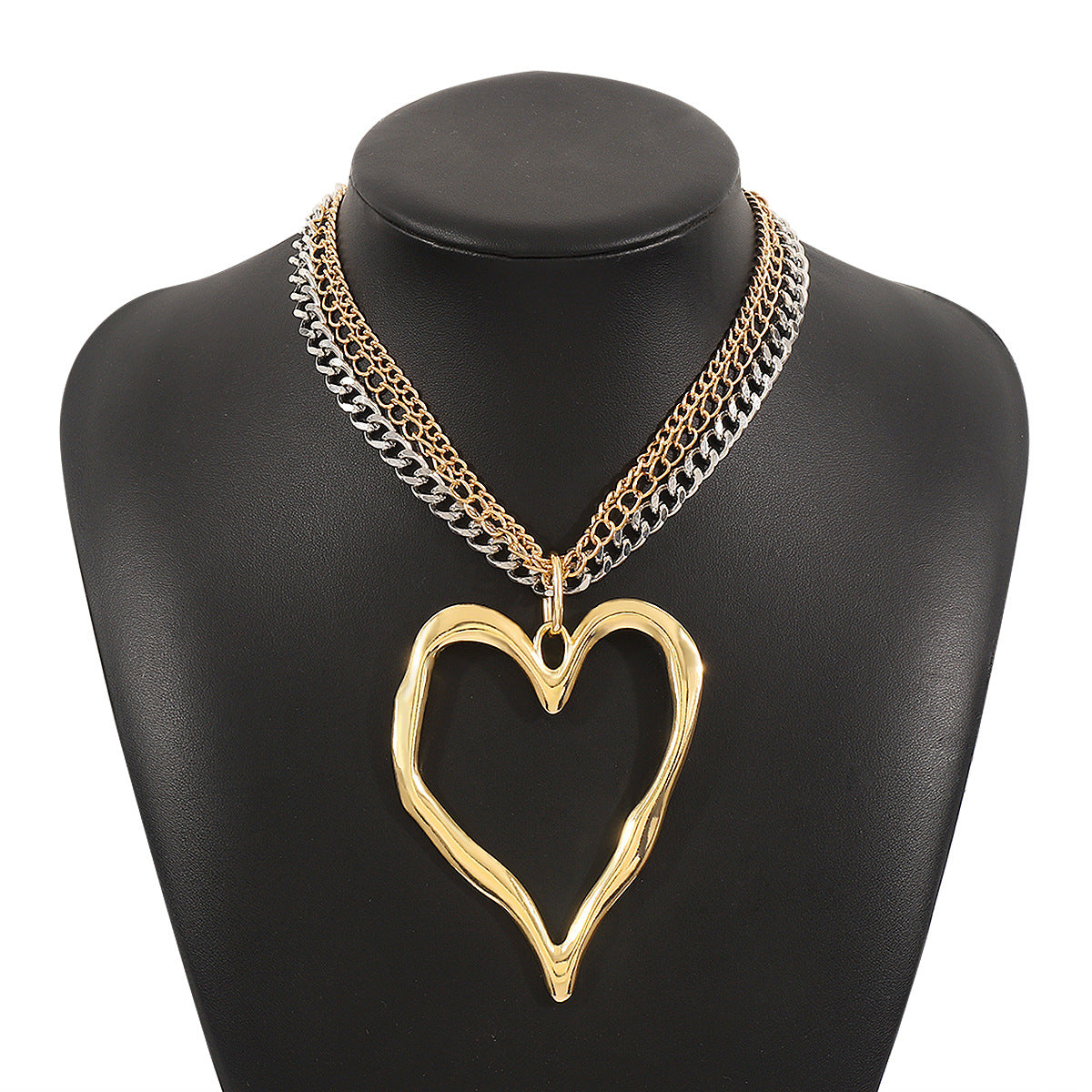 Collar de estilo punk con colgante de aleación con forma de corazón extragrande y acabado chapado para mujer