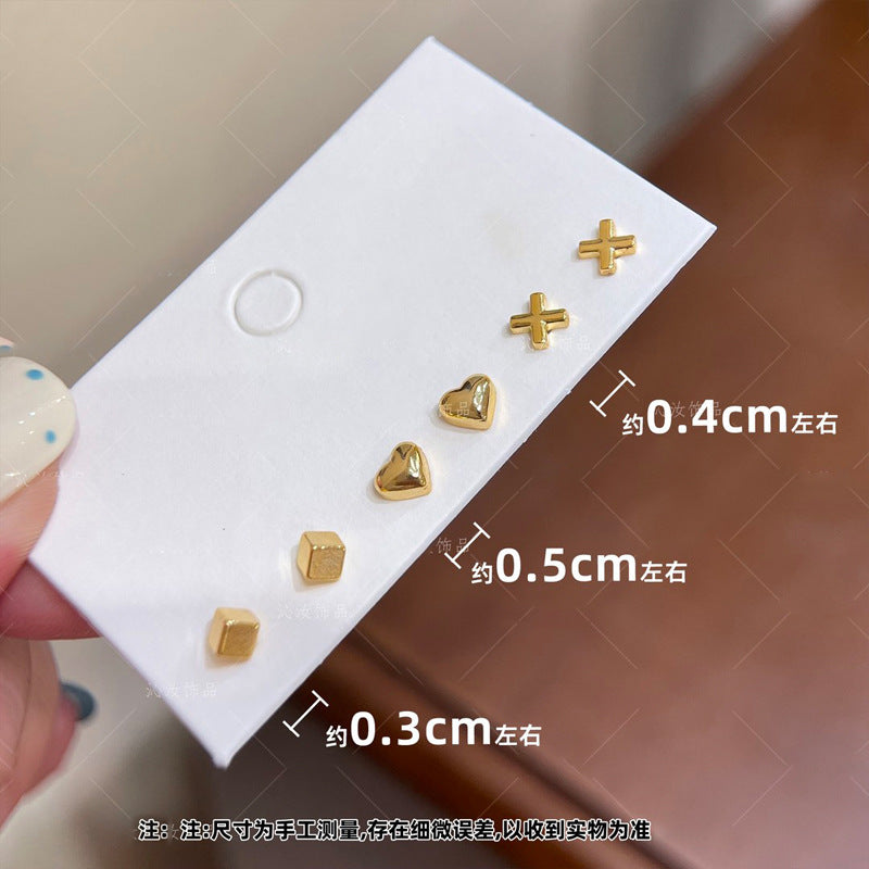 Orecchini a perno a forma di cuore con croce in lega elettroplaccata per donna con perni in argento sterling 925, minimalisti, alla moda, da indossare tutti i giorni