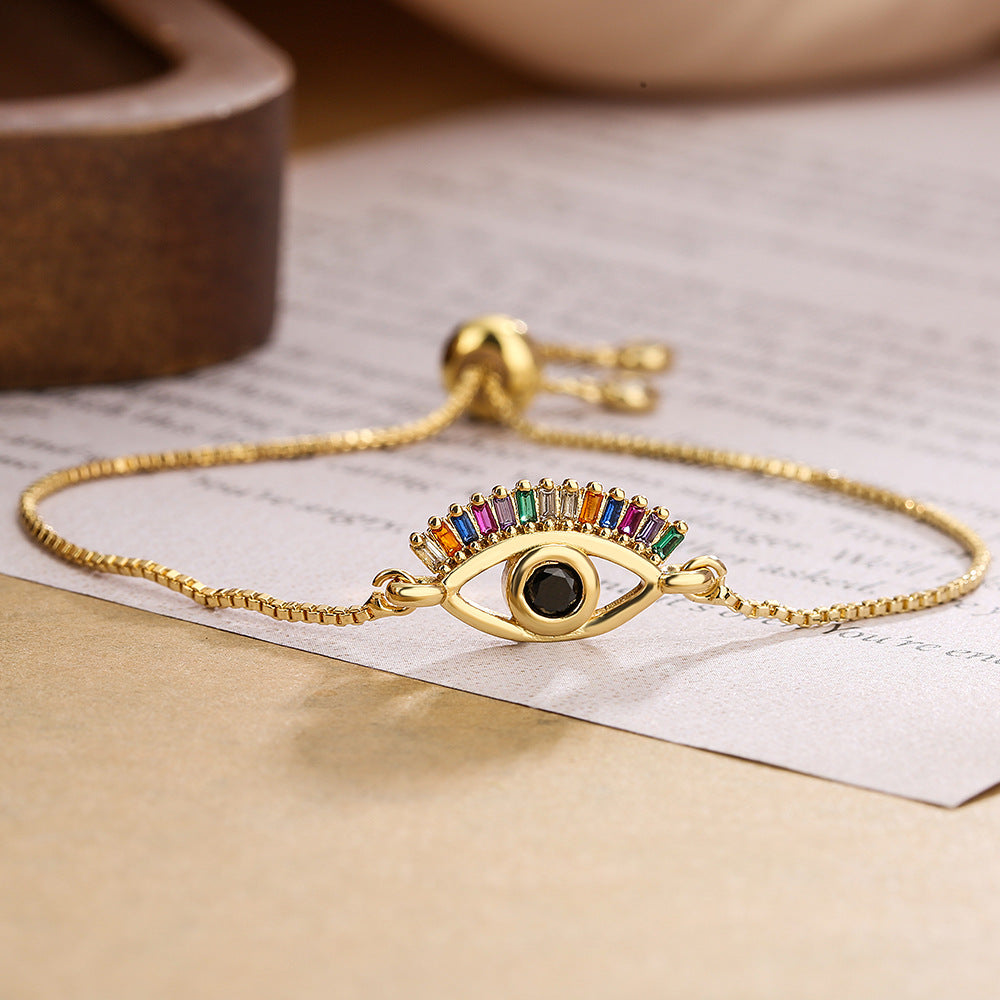 Fashion-Forward Geometric Tree of Life Eye Charm Bracelet for Women in Brass with Real Gold Plating and Micro-Pave Zirconia