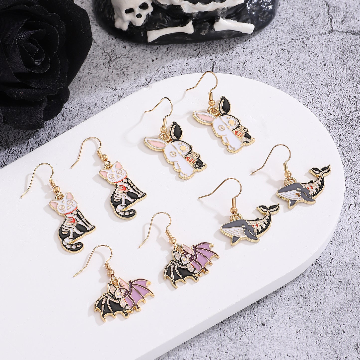 Halloween Cartoon Animal Earrings for Women Zinc Alloy Electroplated Fashion Ear Hooks with Rabbit Bat and Cat Designs
