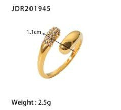 18K Gold Plated Geometric Stainless Steel Diamond Inlay Ring for Unisex