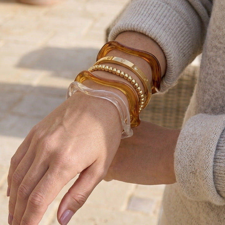 Luxury Stainless Steel Acrylic Resin Wave Bracelet for Women