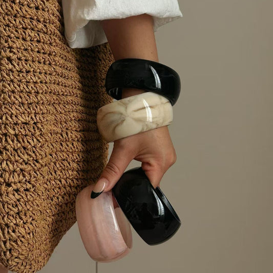 Pulsera Minimalista Geométrica Redonda Acrílica con Degradado de Aceite por Goteo para Mujer