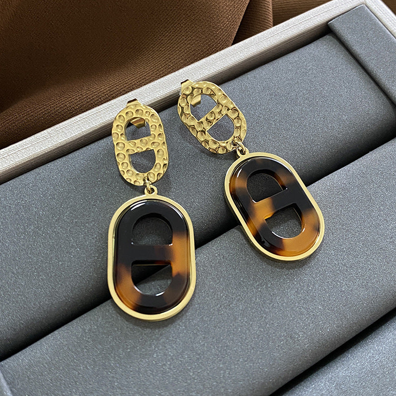 Vintage Elegant Leopard Print Heart Plated Brass Earrings