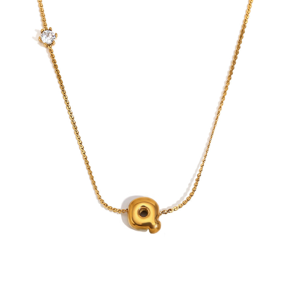 Minimalist Letter-Shaped Pendant Necklace for Women in Stainless Steel with 18K Gold Plating and Cubic Zirconia Accent on S-Link Chain