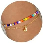 Bohemian Colorful Seed Bead Stainless Steel Letter Chain Bracelet Set