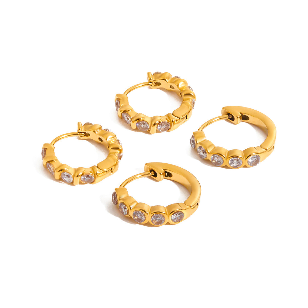 Orecchini a cerchio rotondi geometrici minimalisti in acciaio inossidabile con intarsio di strass da donna, ipoallergenici e resistenti allo sbiadimento
