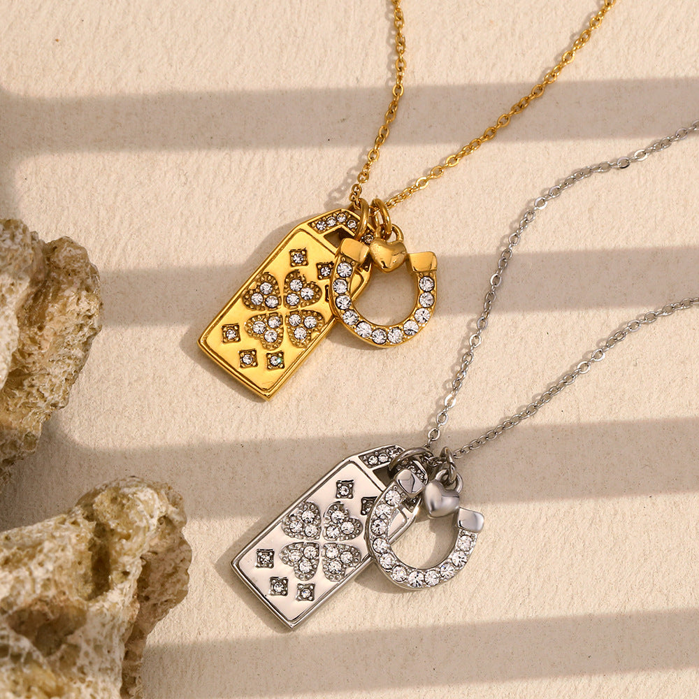 Collar con colgante geométrico de acero inoxidable de moda con baño de oro de 18 quilates y dije en forma de herradura