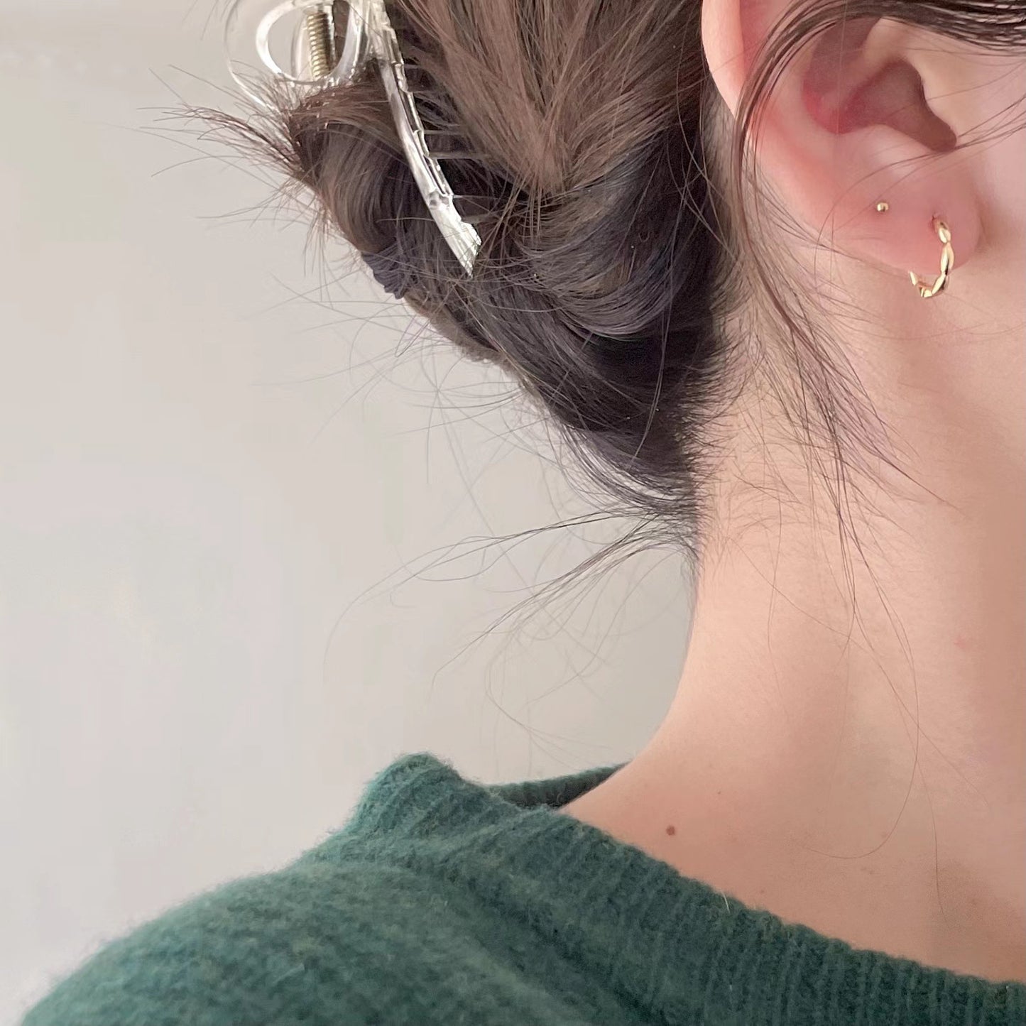 Pendientes de aro minimalistas de plata de ley 925 con diseño floral ovalado y de plantas