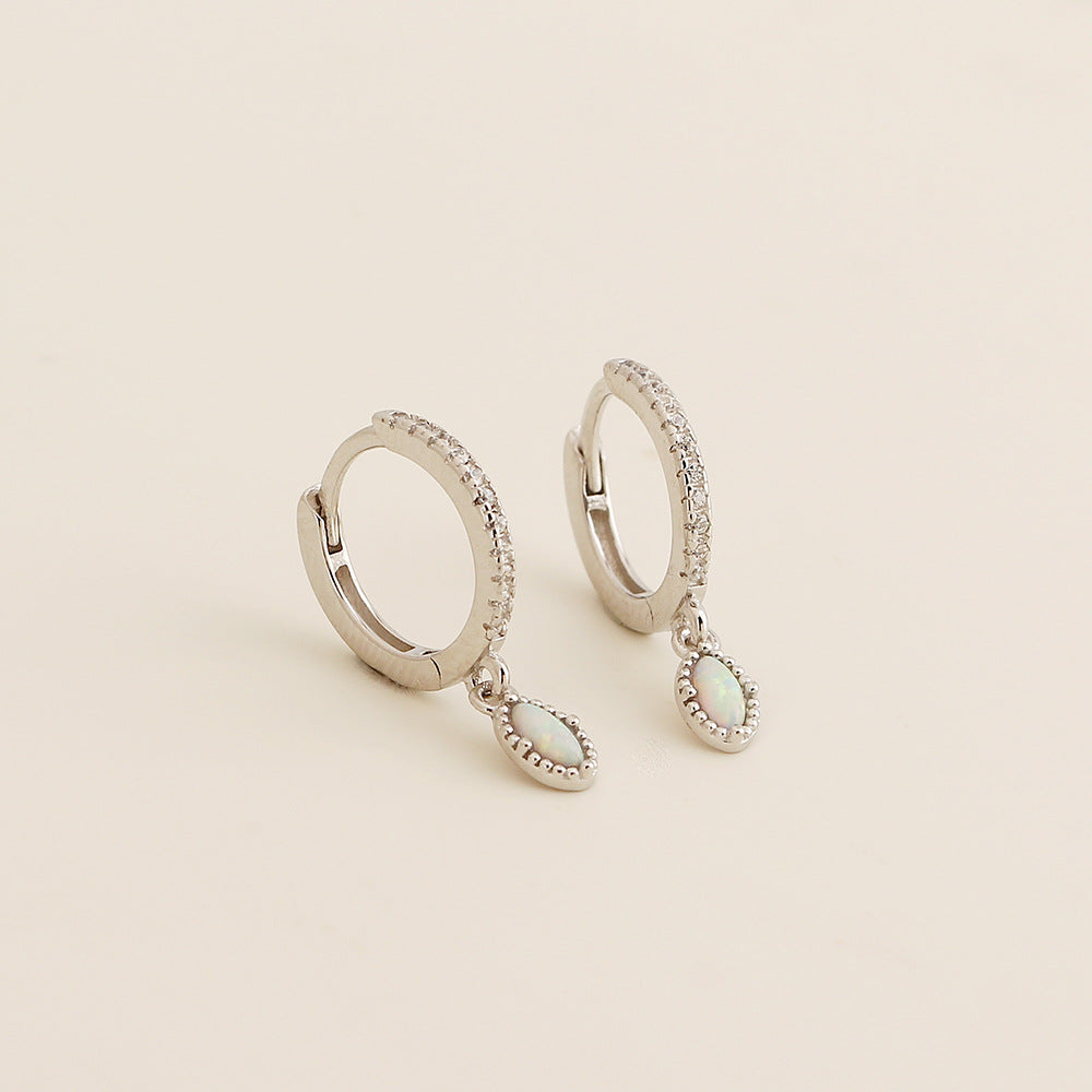 Pendientes de aro geométricos minimalistas de plata de ley S925 con circonitas cúbicas e incrustaciones de ópalo para mujer