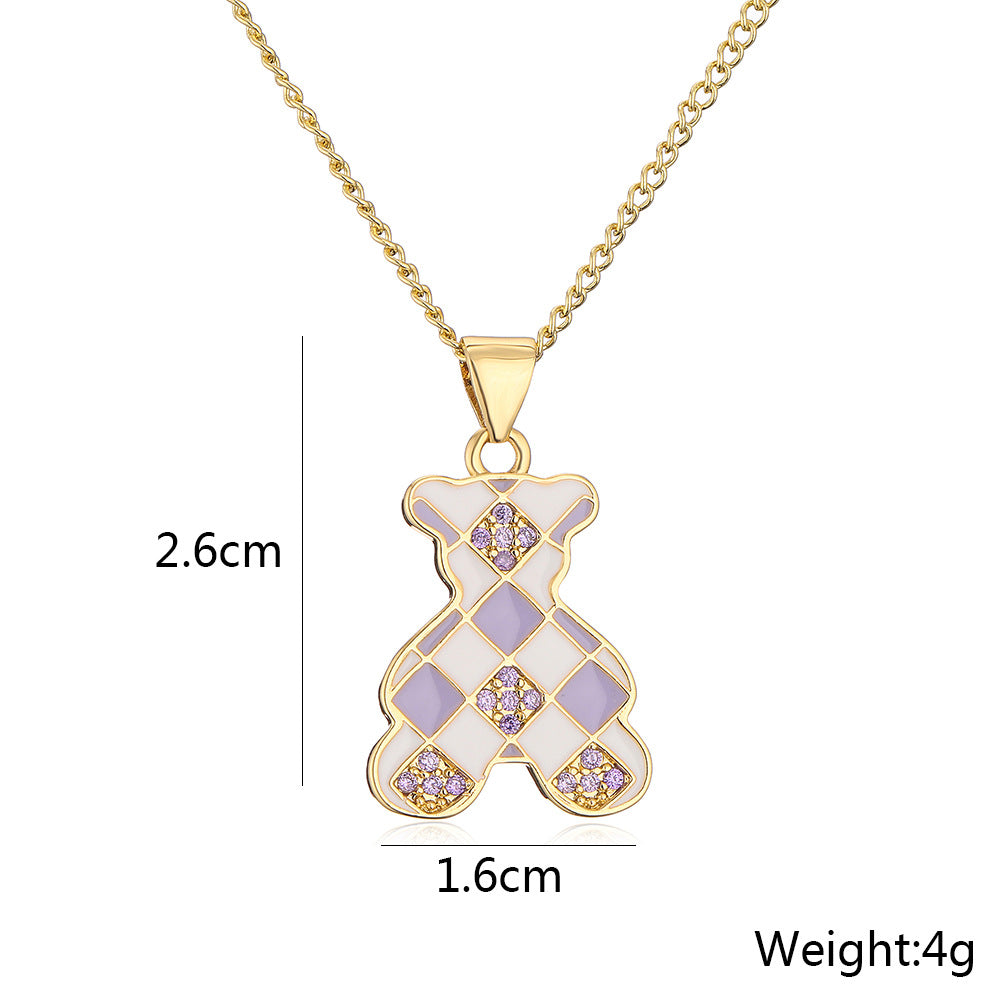 Graziosa collana con ciondolo a forma di orsetto da donna in rame con placcatura in oro 18K, finitura smaltata e dettagli in zirconia cubica