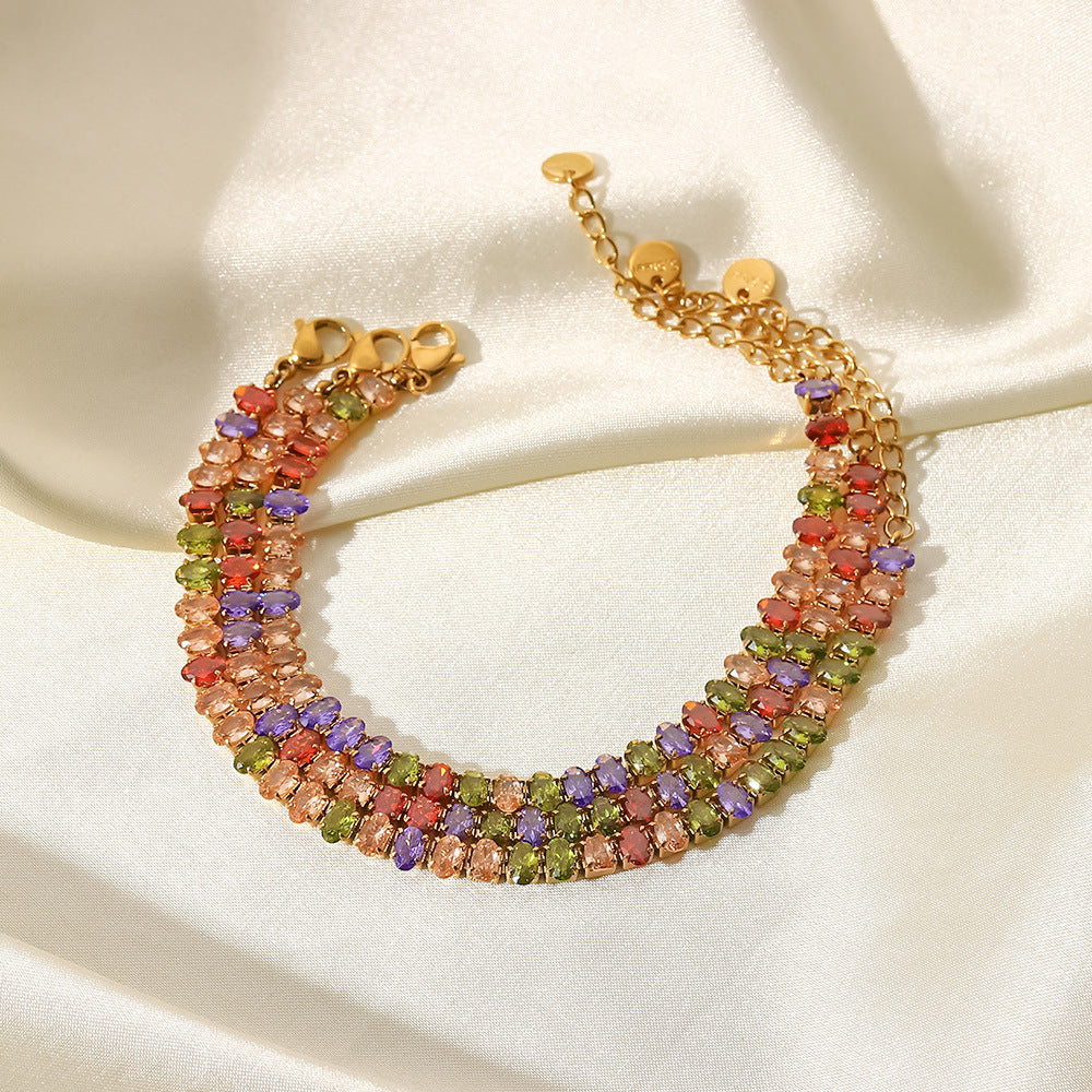 Fashionable 18K Gold Plated Stainless Steel Oval Geometric Zircon Bracelet for Women