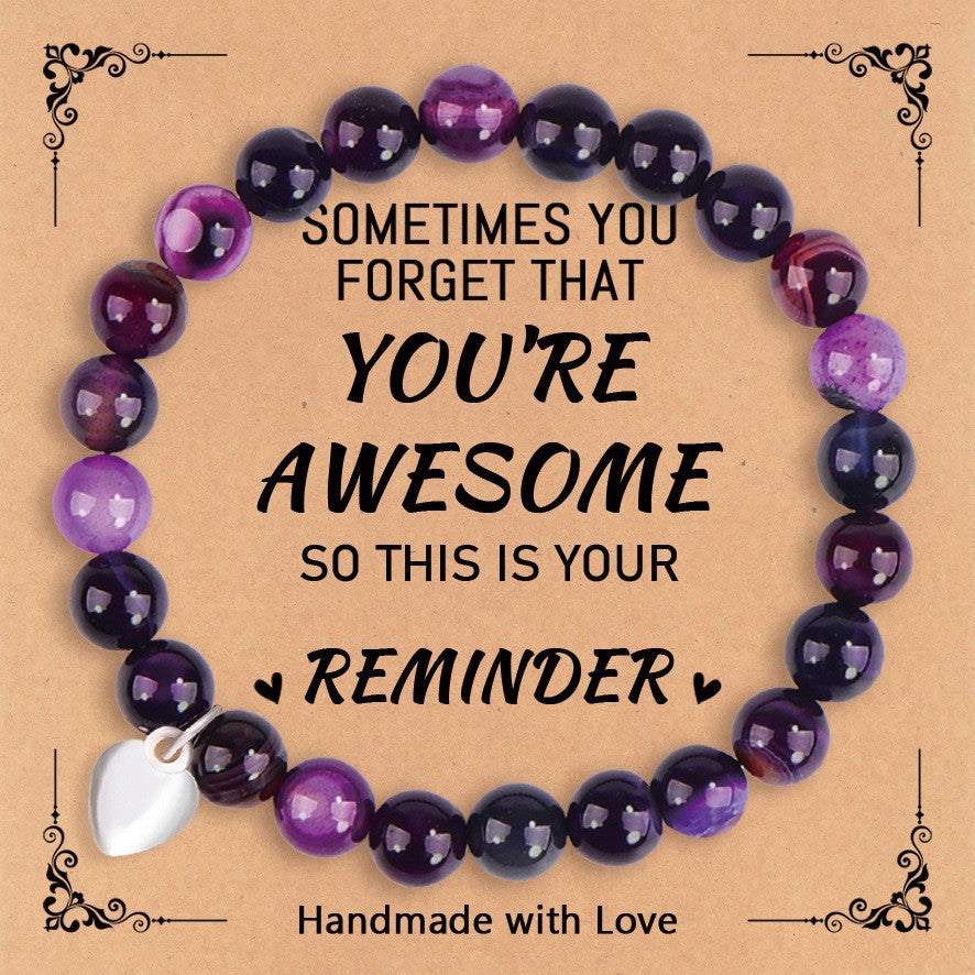 Minimalist Stainless Steel Amethyst Crystal Heart Beaded Bracelet Unisex Business Gift