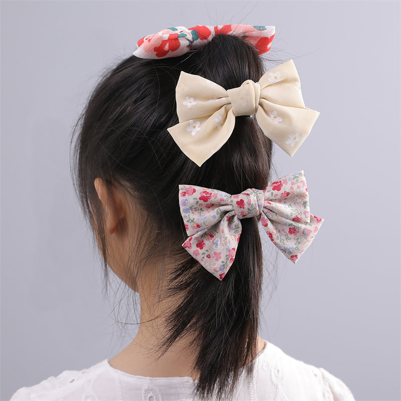 Set di Fermagli per Capelli Bambina con Fiocco Floreale - Accessori per Capelli in Tessuto a Doppio Strato con Dettagli Fatti a Mano
