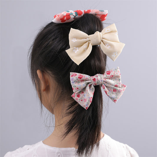 Set di Fermagli per Capelli Bambina con Fiocco Floreale - Accessori per Capelli in Tessuto a Doppio Strato con Dettagli Fatti a Mano