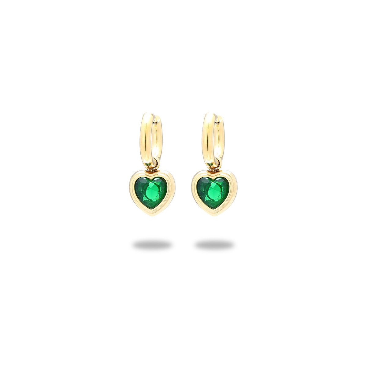 Fashion OL 18K Gold Plated Heart Shape Stainless Steel Earrings with Colorful Rhinestones for Women