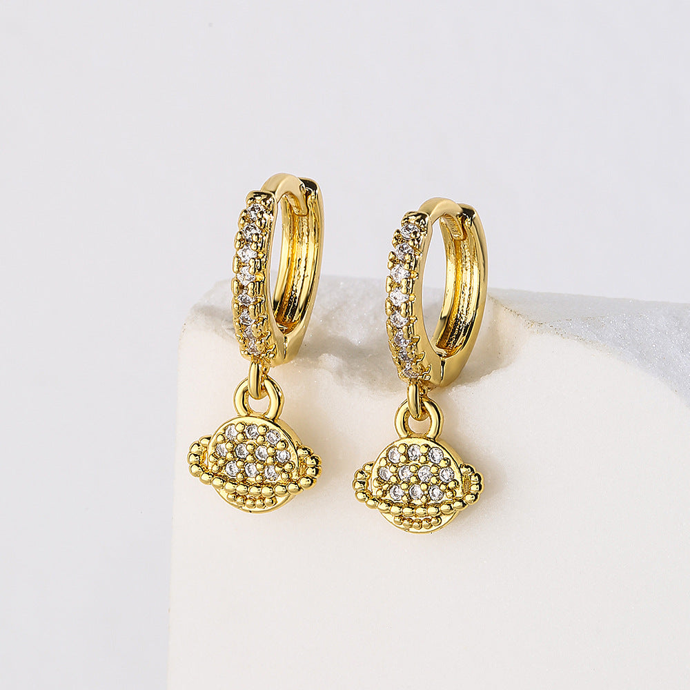 Orecchini pendenti geometrici in rame da donna con placcatura in oro autentico e zirconi micro-pavé