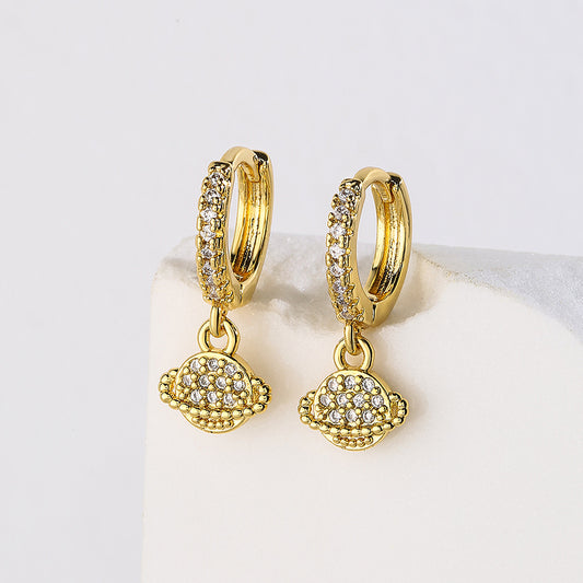 Geometric Copper Pendant Earrings for Women with Real Gold Plating and Micro-Pave Zirconia