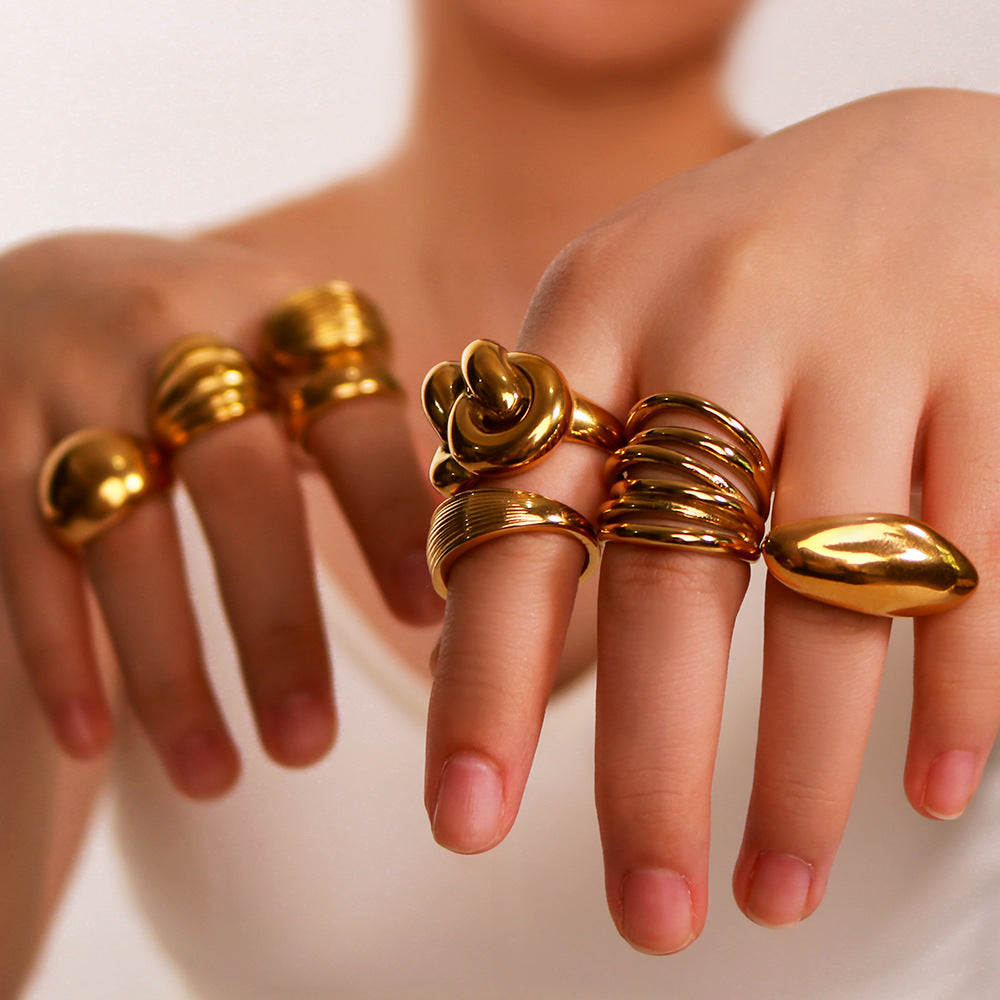 Anello geometrico in acciaio inossidabile placcato oro 18K, unisex, dal design contemporaneo e minimalista