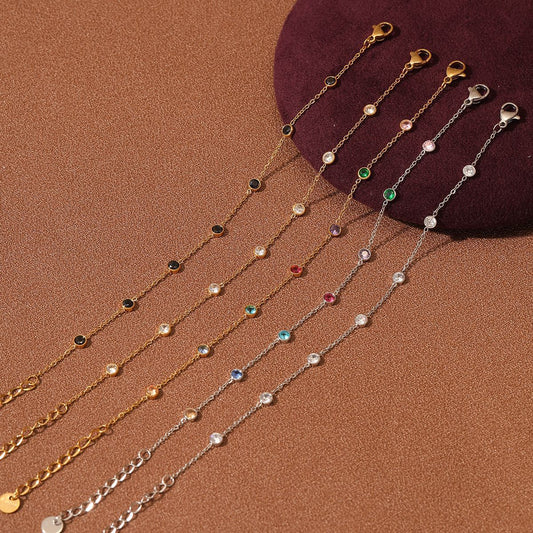 Fashionable Minimalist Round Geometric Stainless Steel Bracelet for Women with 18K Vacuum Plated Gold Finish and Colorful Rhinestone Inlay