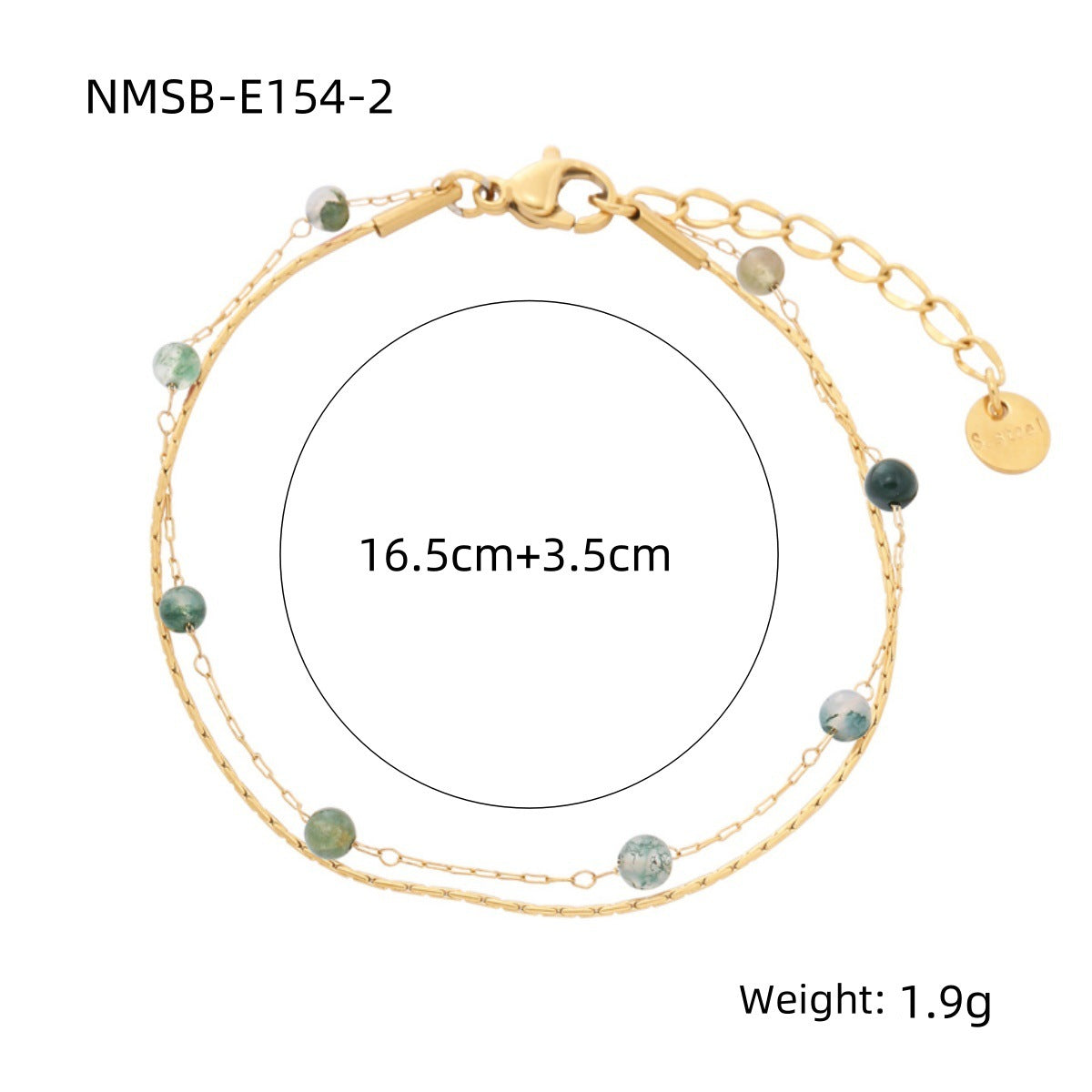 Bracciale doppio strato in acciaio al titanio con forme geometriche, stile OL alla moda, con perline di granato naturale e finitura placcata oro 18K per donna