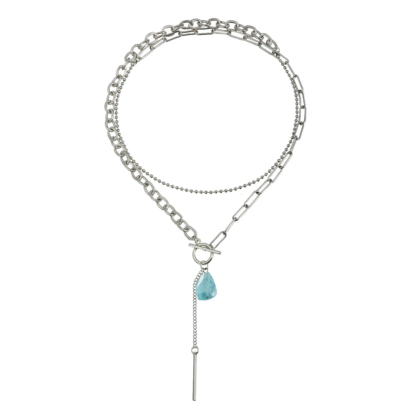 Fashion Geometric Alloy Plated Necklace with Crushed Stone Design for Women