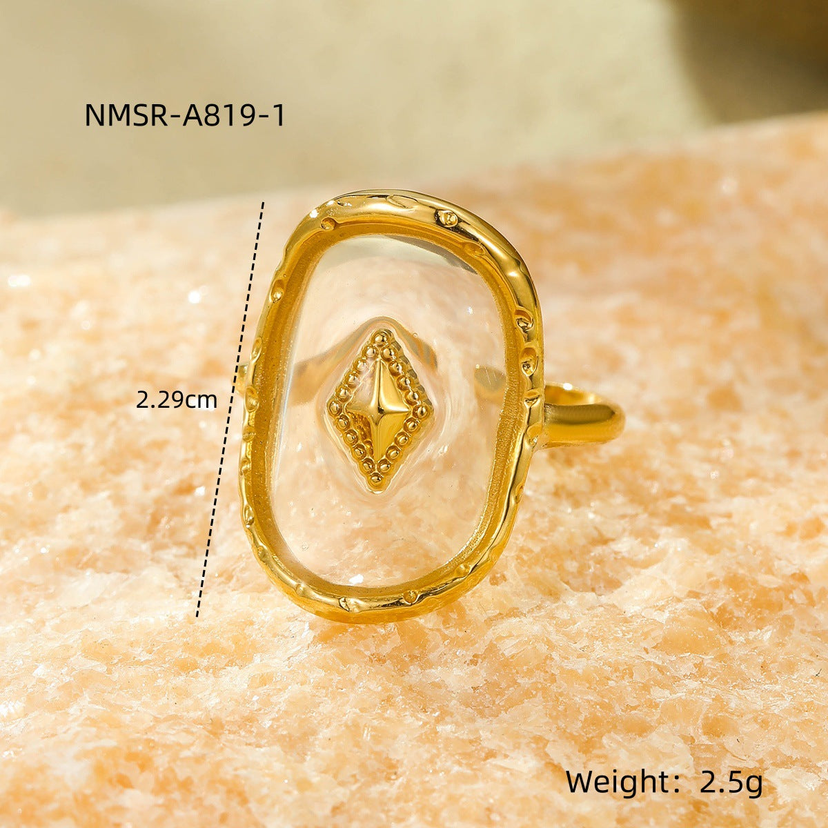 Anello minimalista geometrico a rombo regolabile in acciaio al titanio placcato oro da donna