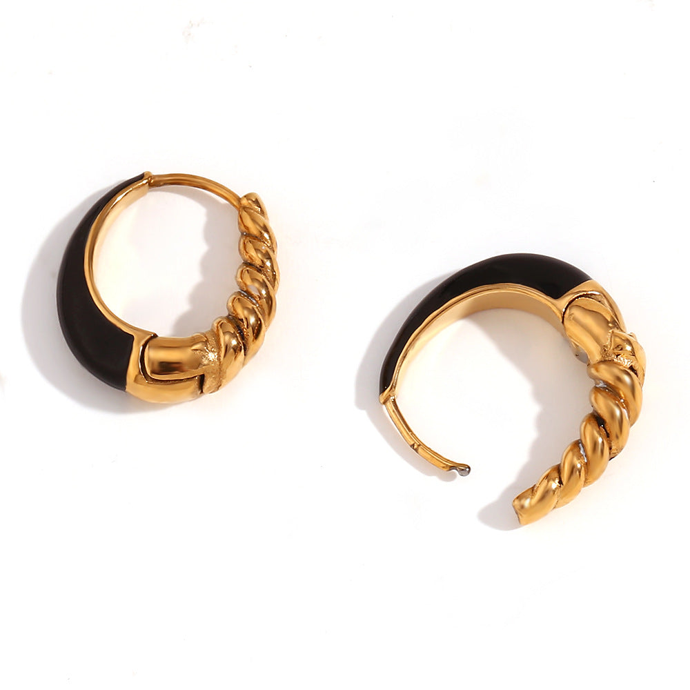 Minimalist Titanium Steel Earrings with 18K Gold Plating, Pear-Shaped Enamel Threaded Studs for Women