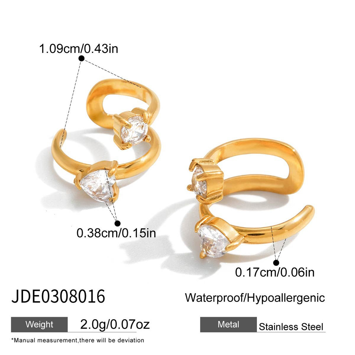 Elegant Heart Rhinestone Plated Stainless Steel Earrings for Women