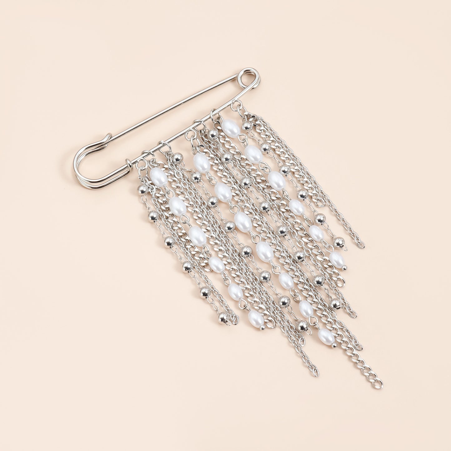 Fashion Geometric Alloy Brooch with Pearl and Tassel for Women