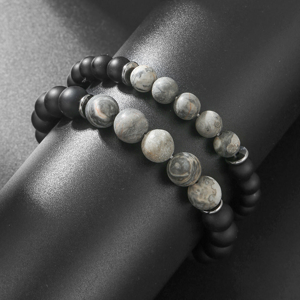 Ethnic Round Black Agate Ball Chain Bracelet Unisex